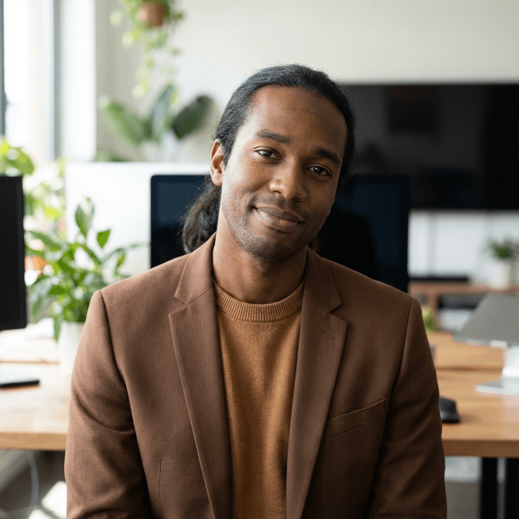 Male software consultant in his 40s with a confident professional demeanor